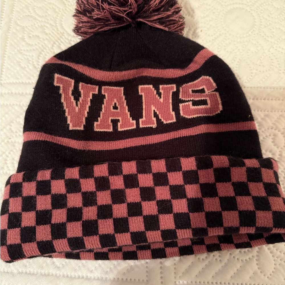 Vans Black and Pink Checkered Beanie